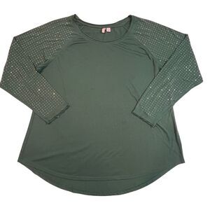 Catos Blouse Women 18/20 Christmas Green Preppy Festive Holiday Rhinestone Top